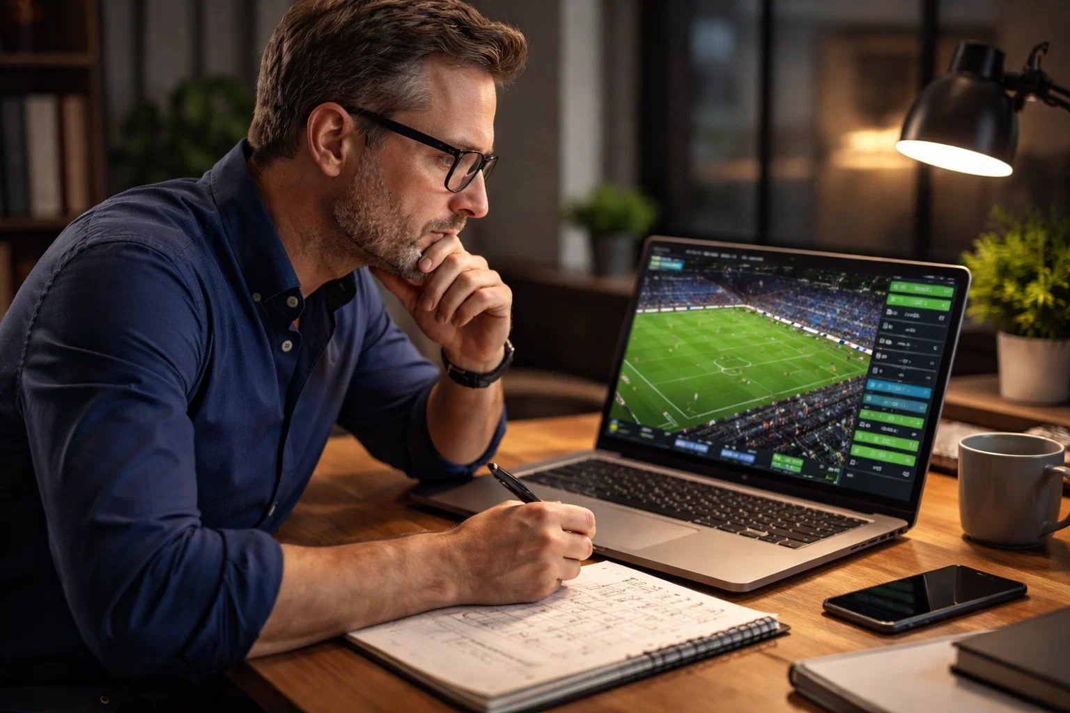 Professioneller Wetter analysiert konzentriert ein einzelnes Fußballspiel