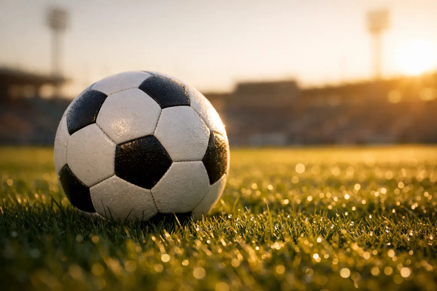 Fußball auf einem grünen Rasen im Fokus mit unscharfem Stadionhintergrund – Erwartungswert bei Sportwetten