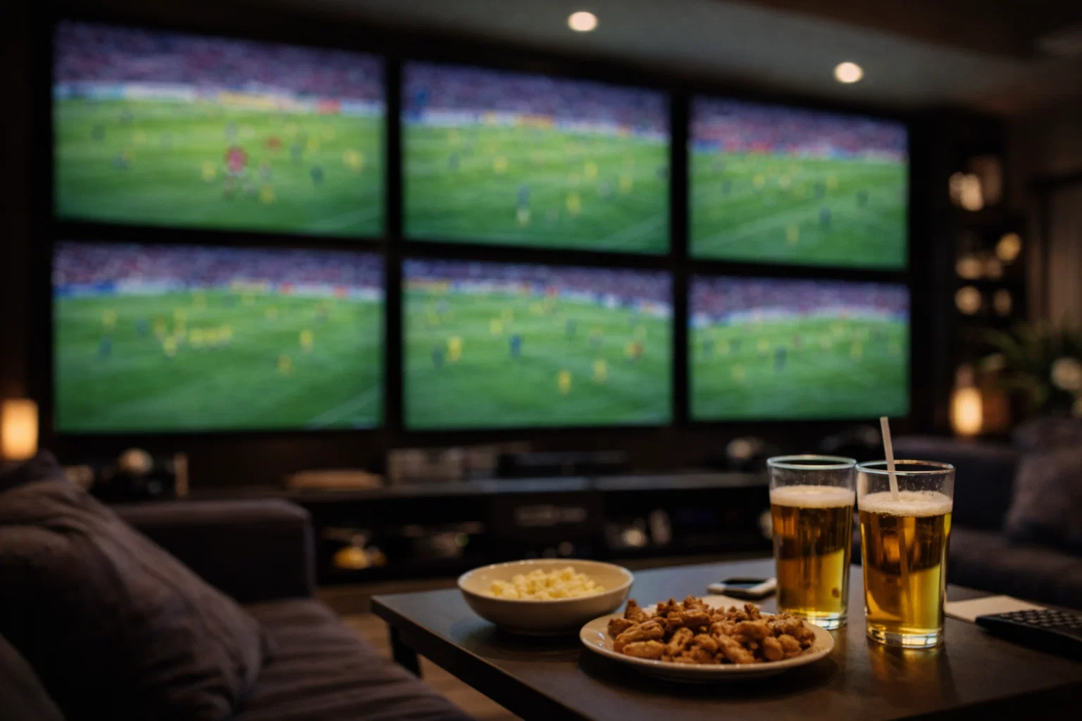 Mehrere Fußballspiele gleichzeitig auf verschiedenen Bildschirmen