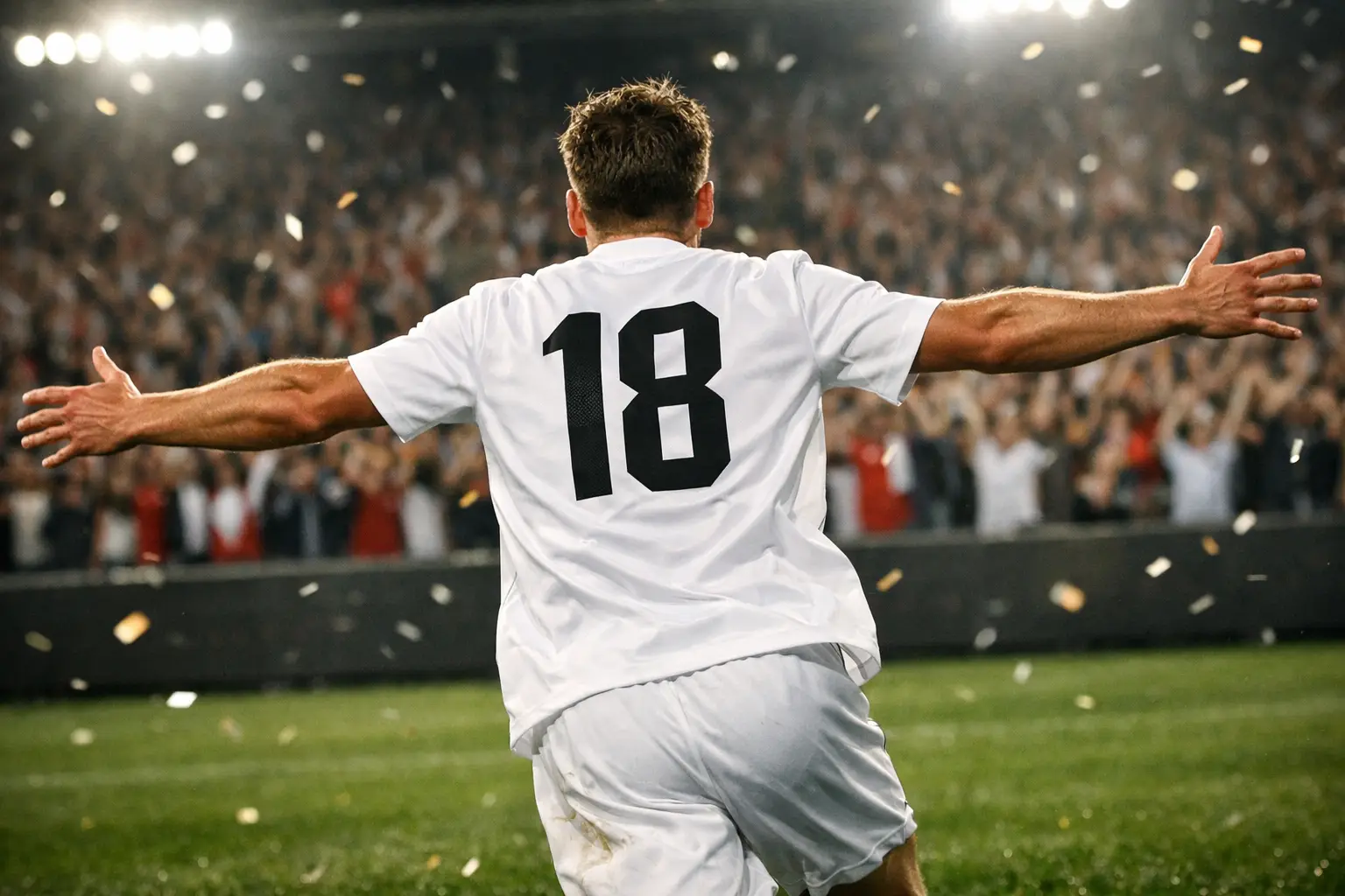 Fußballstürmer feiert ein Tor vor jubelnden Fans – Torschützen-Wetten und Spieler-Wettmärkte