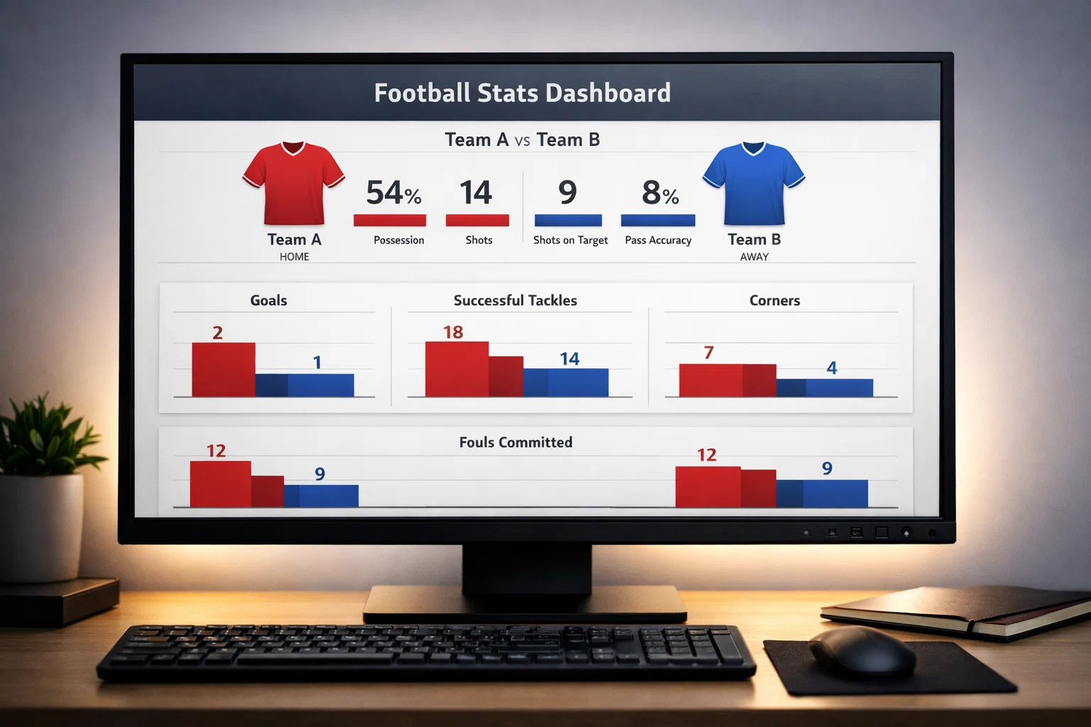 Fußballstatistiken und Datenanalyse auf dem Bildschirm